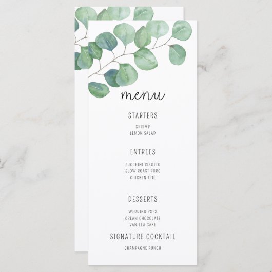 Watercolor Eucalyptus - Trouwmenu Menu (Voorkant / Achterkant)