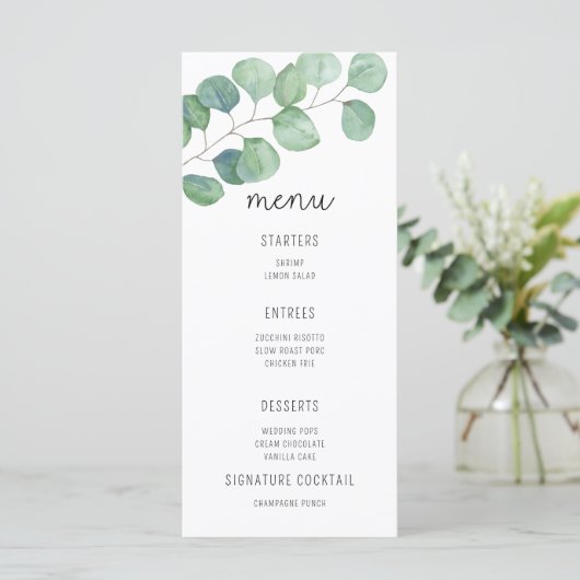 Watercolor Eucalyptus - Trouwmenu Menu (Staand voorkant)