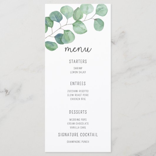 Watercolor Eucalyptus - Trouwmenu Menu (Voorkant)