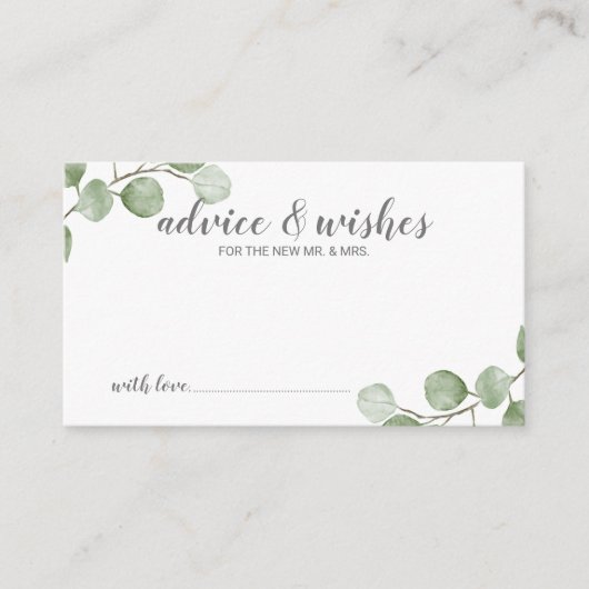 Watercolor Eucalyptus Wedding Advice and Wishes Advieskaart (Voorkant)