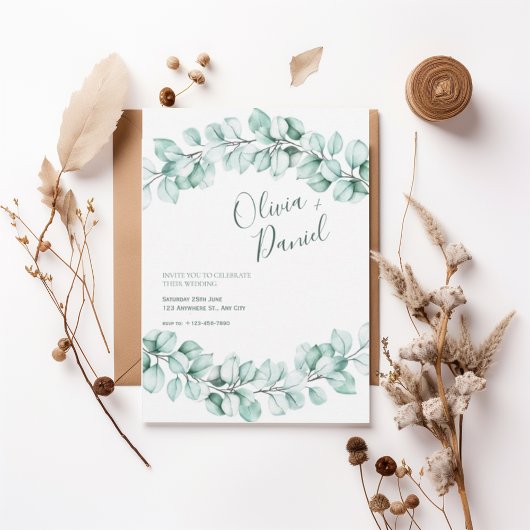Watercolor Eucalyptus Wedding Invitation Kaart
