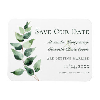 Watercolor Eucalyptus Wedding Save the Date White Magneet