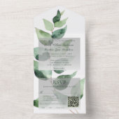 Watercolor Eucalyptus Wedding | White All In One Uitnodiging (Binnen)
