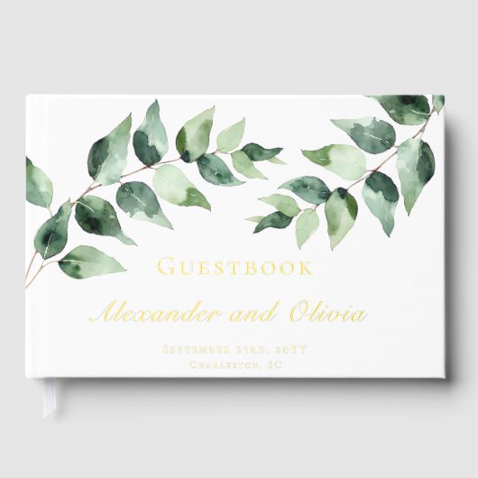 Watercolor Eucalyptus Wedding | White Gastenboek (Voorkant)