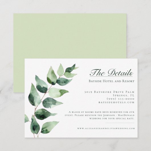 Watercolor Eucalyptus Wedding | White Informatiekaartje (Voorkant / Achterkant)