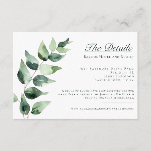 Watercolor Eucalyptus Wedding | White Informatiekaartje (Voorkant)