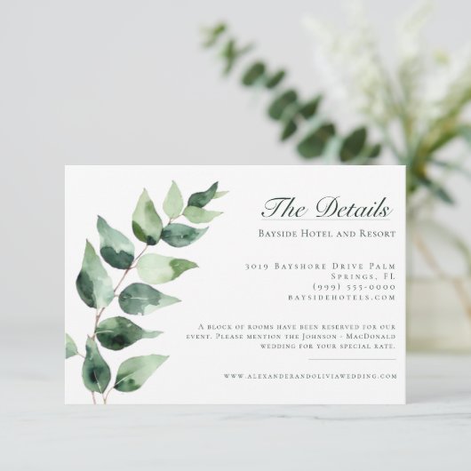 Watercolor Eucalyptus Wedding | White Informatiekaartje (Staand voorkant)