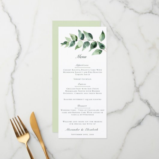 Watercolor Eucalyptus Wedding | White Menu (Voorkant / Achterkant in situ)