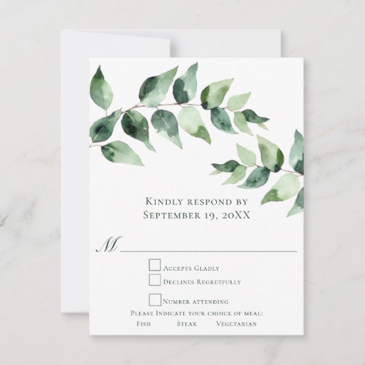 Watercolor Eucalyptus Wedding | White RSVP Kaartje (Voorkant)