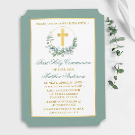 Watercolor Eucalyptus Wreath Gold Communion Kaart