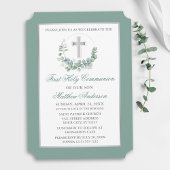Watercolor Eucalyptus Wreath Silver Communion Kaart