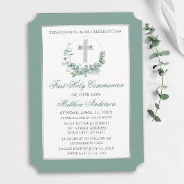 Watercolor Eucalyptus Wreath Silver Communion Kaart