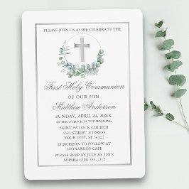 Watercolor Eucalyptus Zilver Eerste Communie Kaart