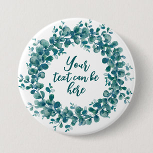 Watercolor eucalyptusgroene krans ronde button 7,6 cm