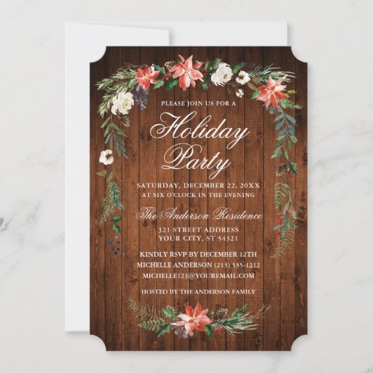 Watercolor Euphorbia Hout Kerstfeest Kaart (Voorkant)