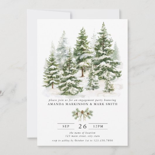 Watercolor Evergreen Winter Engagement Party Kaart (Voorkant)