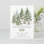 Watercolor Evergreen Winter Engagement Party Kaart (Staand voorkant)
