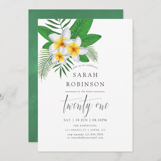 Watercolor Exotisch Aloha Luau 21ste Verjaardagsfe Kaart (Voorkant / Achterkant)