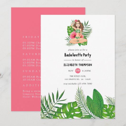 Watercolor Exotische Aloha Luau Meidenavond Weeken Kaart (Voorkant / Achterkant)