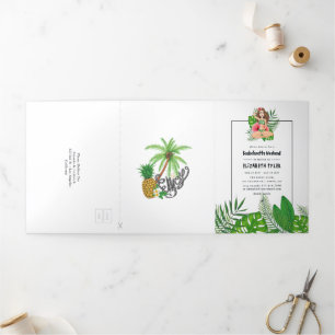 Watercolor Exotische Aloha Luau Vrijgezellen Weeke Drieluik Uitnodiging