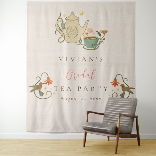 Watercolor Faecore bloemige Theepartij Bruidsuitno Wandkleed (In situ)