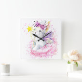 Watercolor Fairy Bunny Vierkante Klok (Huis)