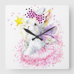 Watercolor Fairy Bunny Vierkante Klok