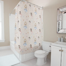 Watercolor Fairy Flowers Peach Whimsical Fairytale Douchegordijn