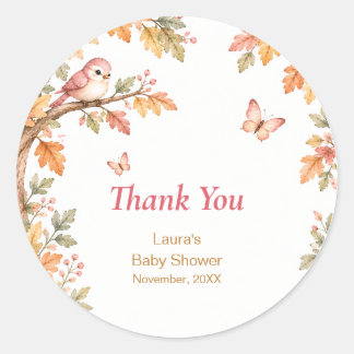 Watercolor Fall Autumn Baby Girl Shower Thank You Ronde Sticker