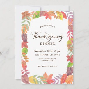 Watercolor Fall Foliage Thanksgiving Dinner Kaart