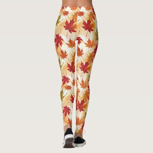 Watercolor Fall Leaves Pattern Leggings (Achterkant)