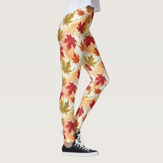Watercolor Fall Leaves Pattern Leggings (Rechts)