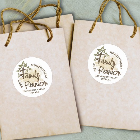 Watercolor Familie Reünie Script Boomnaam Ronde Sticker