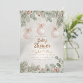 Watercolor fancy floral bow pink baby shower kaart (Staand voorkant)