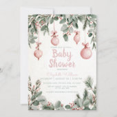 Watercolor fancy floral bow pink baby shower kaart (Voorkant)