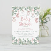 Watercolor fancy floral bow pink baby shower kaart (Staand voorkant)