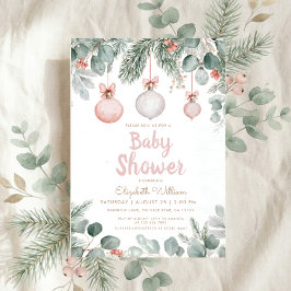 Watercolor fancy floral bow pink baby shower kaart