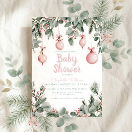 Watercolor fancy floral bow pink baby shower kaart