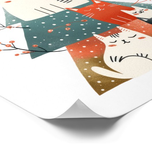 Watercolor Fantasievolle Katten Kerstboom Poster (Hoek)