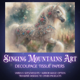 Watercolor Fantasy Floral White Horse Decoupage Tissuepapier