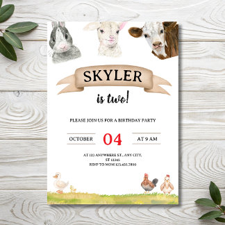 Watercolor Farm Friends Skyler is Twee 2de Verjaar Kaart