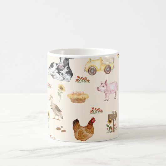 Watercolor Farm Scene Seamless Pattern Koffiemok (Center)