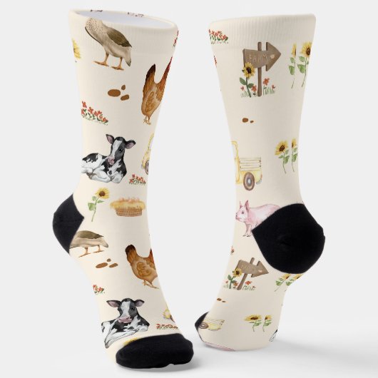 Watercolor Farm Scene Seamless Pattern Sokken (Gebogen)