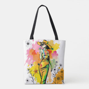 Watercolor Fashionista - Chic Zomer Bloemrijke Pop Tote Bag