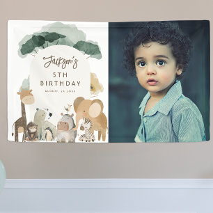 Watercolor Feest Dieren Foto Verjaardagsfeest Spandoek