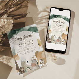 Watercolor Feest Dieren Verjaardagsfeestje Kaart