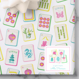 Watercolor Felicitous Mahjong Tegels Vierkante Sticker
