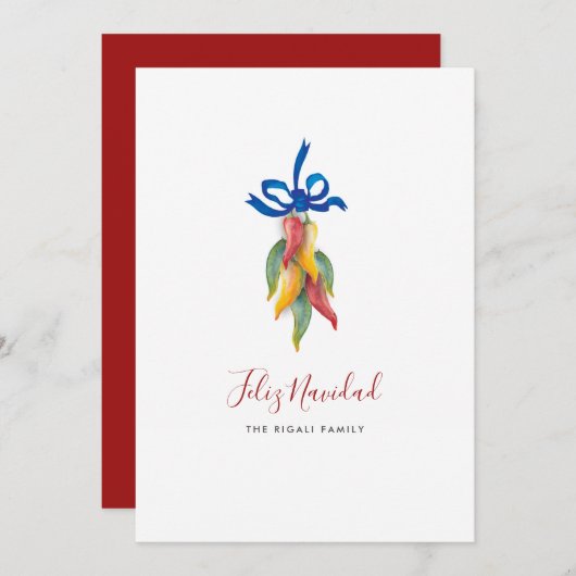 Watercolor Feliz Navidad Kerstkaart (Voorkant / Achterkant)