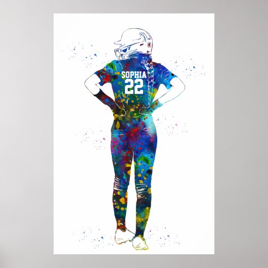 Watercolor Female Softball Player Poster (Voorkant)