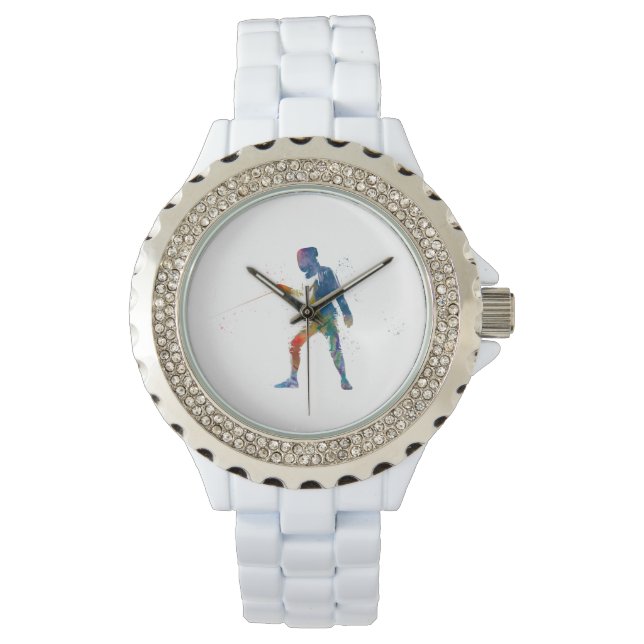 watercolor fencing horloge (Voorkant)